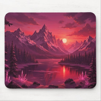 Ethereal Mountain Sunset Mouse Pad - Pink Crystal Mousepad