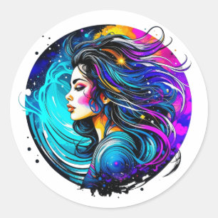 Ethereal Mystical Beautiful Frauen farbenfroh Kuns Runder Aufkleber