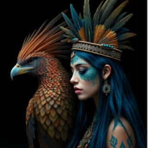Ethereal Native Girl with pretty bird Seidenpapier