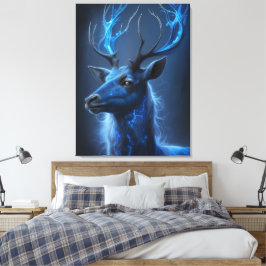Ethereal Neon Stag | Mystic Blue Fantasy Deer Canv Leinwanddruck