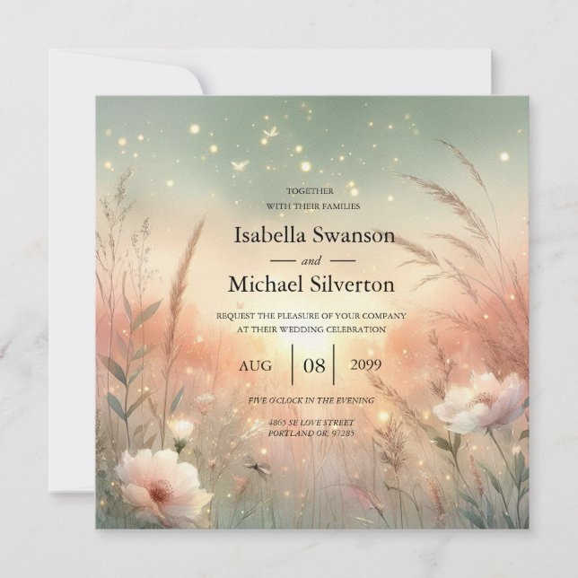 Ethereal Pastel Wildflower Field Wedding Einladung (Vorderseite)