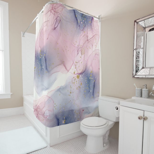Ethereal Periwinkle Pink & Gold Inky Fantasy Glam Duschvorhang (Beispiel)