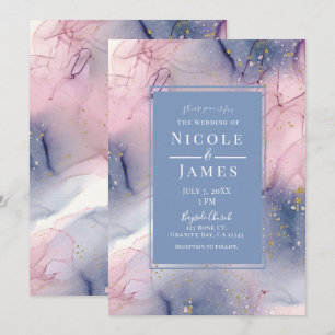 Ethereal Periwinkle Pink Gold Inky Fantasy Hochzei Einladung