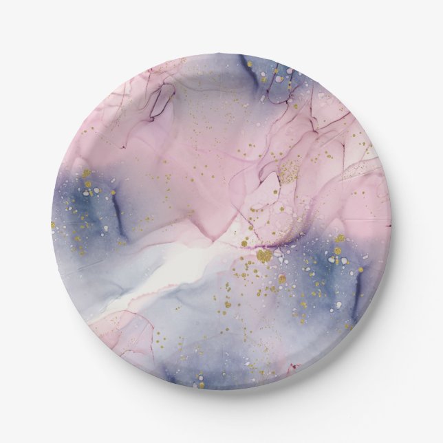 Ethereal Periwinkle Pink & Gold Inky Fantasy Party Pappteller (Vorderseite)
