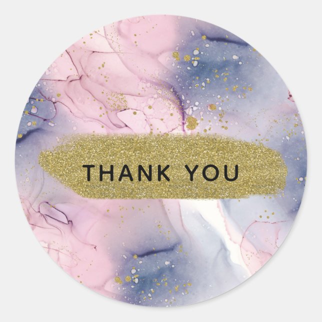 Ethereal Periwinkle Pink & Gold Inky Fantasy Party Runder Aufkleber (Vorderseite)