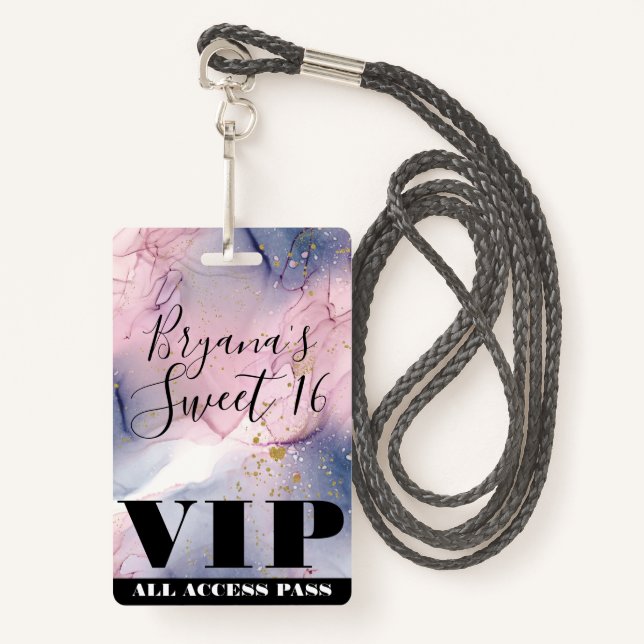 Ethereal Periwinkle Pink Gold Inky Fantasy VIP Ausweis (Vorderseite mit Schlüsselband)