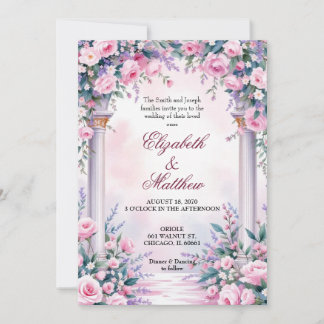 Ethereal Pink Rose Column Wedding Invitation Einladung