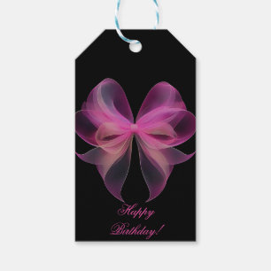 Ethereal Pink Tulle Bow auf Black Happy Birthday Geschenkanhänger