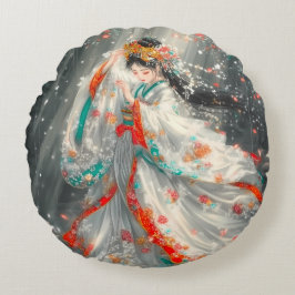 Ethereal Prinzessin in einem Fantasy-Garten Rundes Kissen