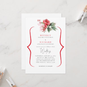 Ethereal Rote Blüte Elegante Weiße Hochzeit Einladung