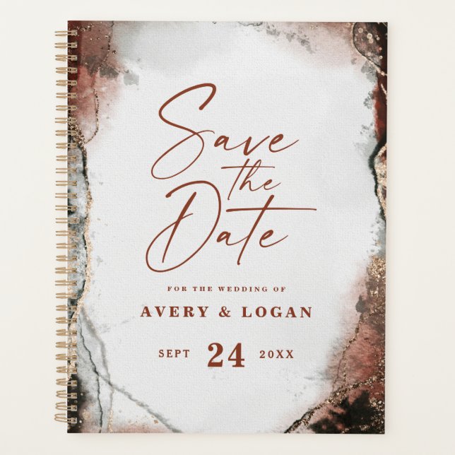 Ethereal Rustic Fall Burnt Orange Hochzeitspläne Planer (Vorderseite)