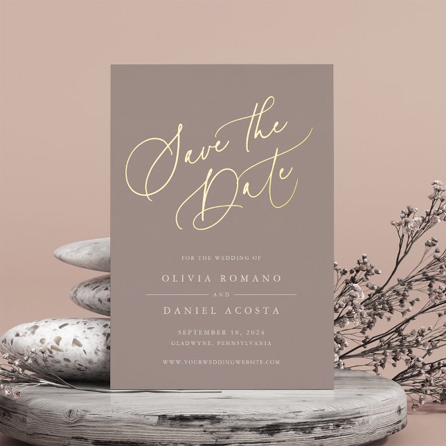 Ethereal Script Foil Save the Date Card Folieneinladung (Von Creator hochgeladen)