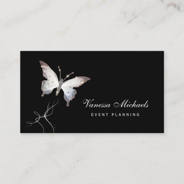 Ethereal Sparkle Butterfly Eleganter Eventplaner Visitenkarte (Vorderseite)