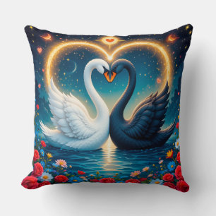 Ethereal Swans bilden ein Herz Kissen