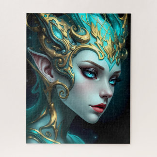 Ethereal Teal Elf Goddess with Golden Tiara