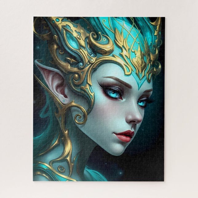 Ethereal Teal Elf Goddess with Golden Tiara (Vertikal)