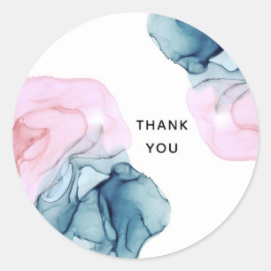 Ethereal Teal & Pink Inky Glamour Elegant Wedding Runder Aufkleber