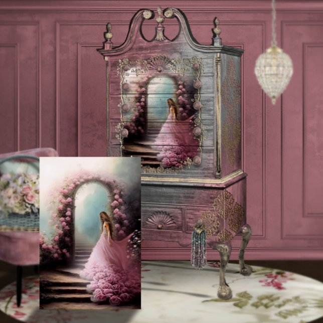 Ethereal Treppe Ein perfektes Wochenende in Locarn Seidenpapier (Stepping Up Floral Archway Elegant Woman Portrait Art 
Furniture Decoupage Mock Up)