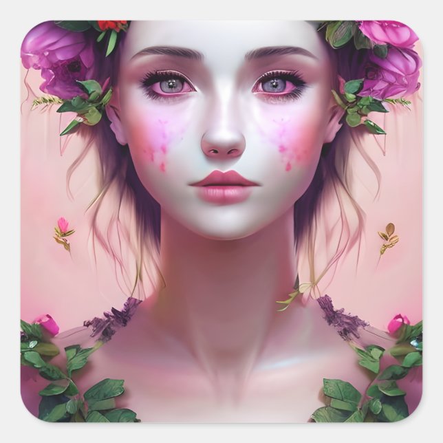 Ethereal verzaubert Märchen Schöne Frau Quadratischer Aufkleber (Vorderseite)
