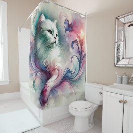 Ethereal Watercolor Cat Duschvorhang