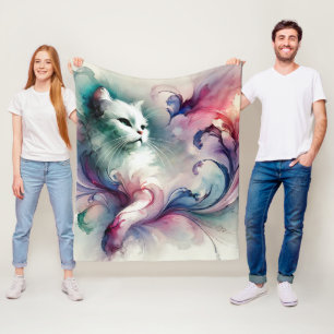 Ethereal Watercolor Cat Fleecedecke