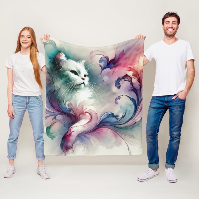 Ethereal Watercolor Cat Fleecedecke (Beispiel)