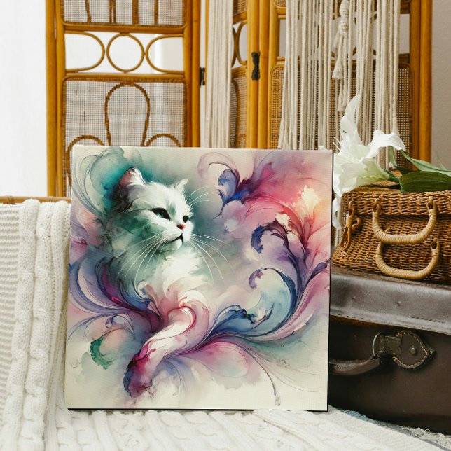 Ethereal Watercolor Cat Leinwanddruck (Von Creator hochgeladen)