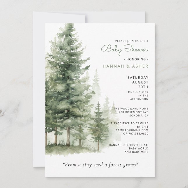 Ethereal Watercolor Forest Woodland Babydusche Einladung (Vorderseite)