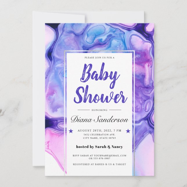 Ethereal Wave Baby Dusche Einladungen Lila Girl (Vorderseite)