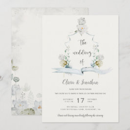 Ethereal Weiße Blumenstube Grünes Wappen Hochzeit Einladung