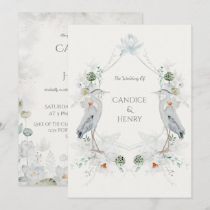 Ethereal White Blume Blue Heron Nature Wedding Einladung