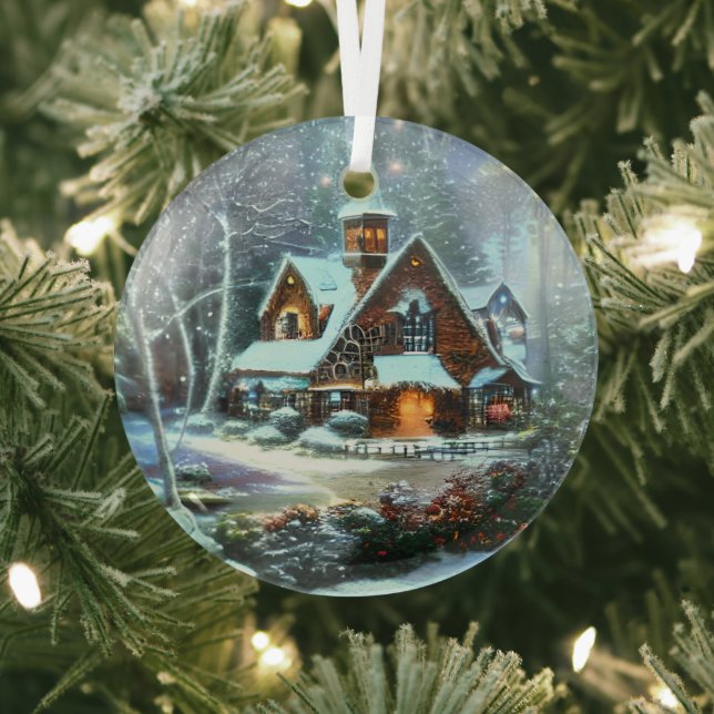 Ethereal Winterszene Kinkade Inspiriert Ornament Aus Glas (InSitu)