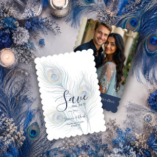 Ethereale Aquarell-Hochzeit-Pfauenfedern TLW26 Save The Date