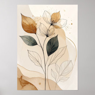 Ethereale Erdtöne: Moderne botanische Linienkunst Poster
