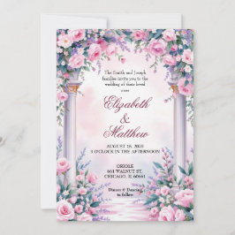 Ethereale rosa Rosen-Säulen-Hochzeitseinladung Einladung