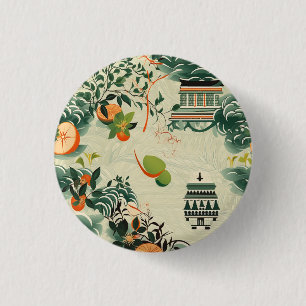 Ethereales Orangenmuster mit Zen-Tempeln Button
