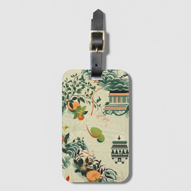 Ethereales Orangenmuster mit Zen-Tempeln Gepäckanhänger (Vorderseite Vertikal)