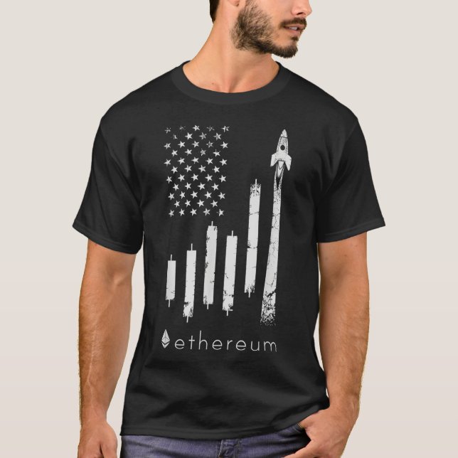ETHEREUM auf der US-Flagge für den Mondkrypto ETH- T-Shirt (Vorderseite)