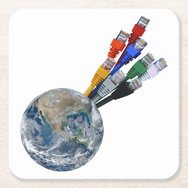 Ethernet-Netzwerk vernetzte Erde Rechteckiger Pappuntersetzer (Vorderseite)