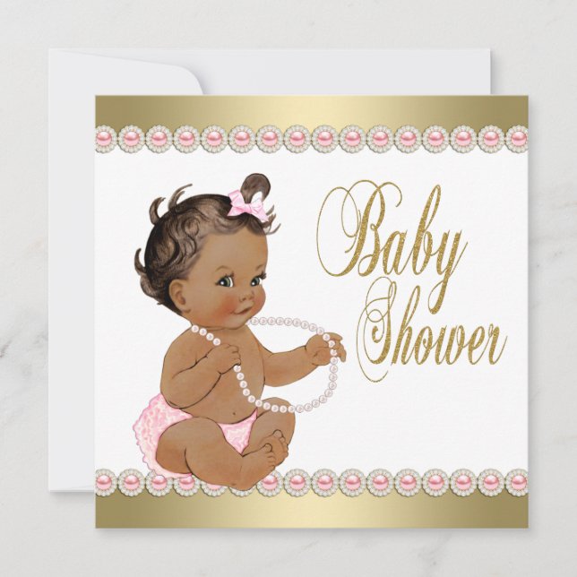 Ethic Girl Diamonds Pearls Pink Gold Baby Dusche Einladung (Vorderseite)
