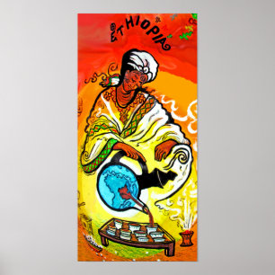 Ethiopian Man in Turban Pouring Tea Poster