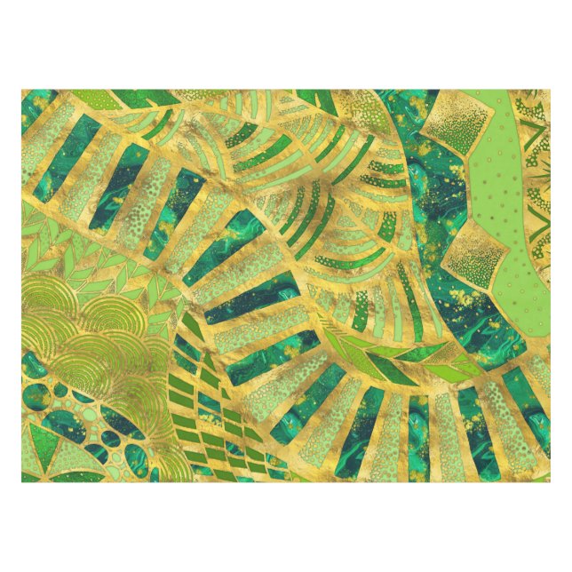 Ethische Tribal-Ornamente - Grüntöne und Gold Tischdecke (Vorderseite (Horizontal))