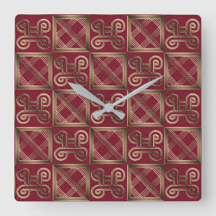 Ethnic African Golden Adinkra Symbols Quadratische Wanduhr