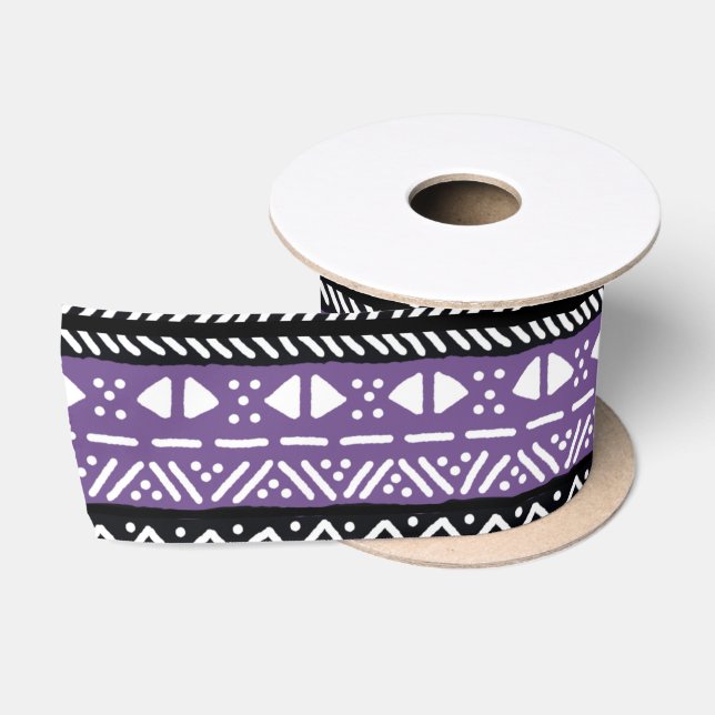 Ethnic African Lila Mudcloth Design Satin Ribbon Satinband (Spule)
