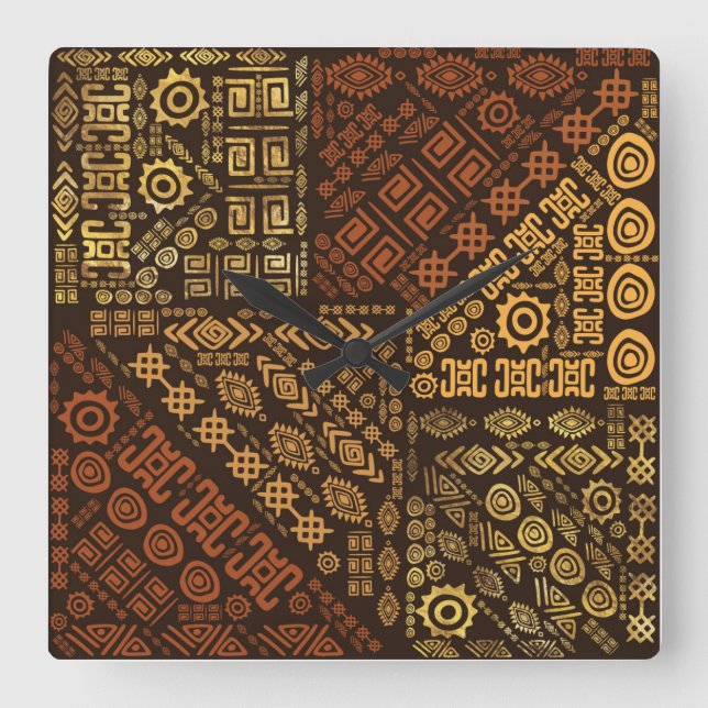 Ethnic African Pattern- browns and golds #10 Quadratische Wanduhr (Vorderseite)