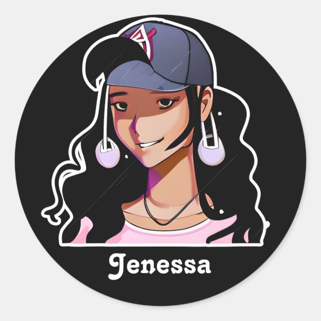 Ethnic Anime Girl Personalisiert Runder Aufkleber (Vorderseite)