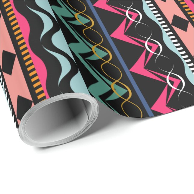 Ethnic Aztec Tribal Bright farbiges Muster Geschenkpapier (Rolleneckpunkt)
