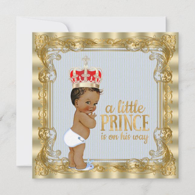 Ethnic Baby Blue Gold Royal Prince Baby Dusche Einladung (Vorderseite)