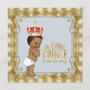 Ethnic Baby Blue Gold Royal Prince Baby Dusche Einladung