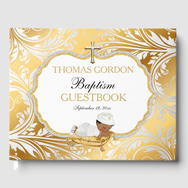 Ethnic Baby Boy Baptisc Gold Cross Gästebuch (Vorderseite)